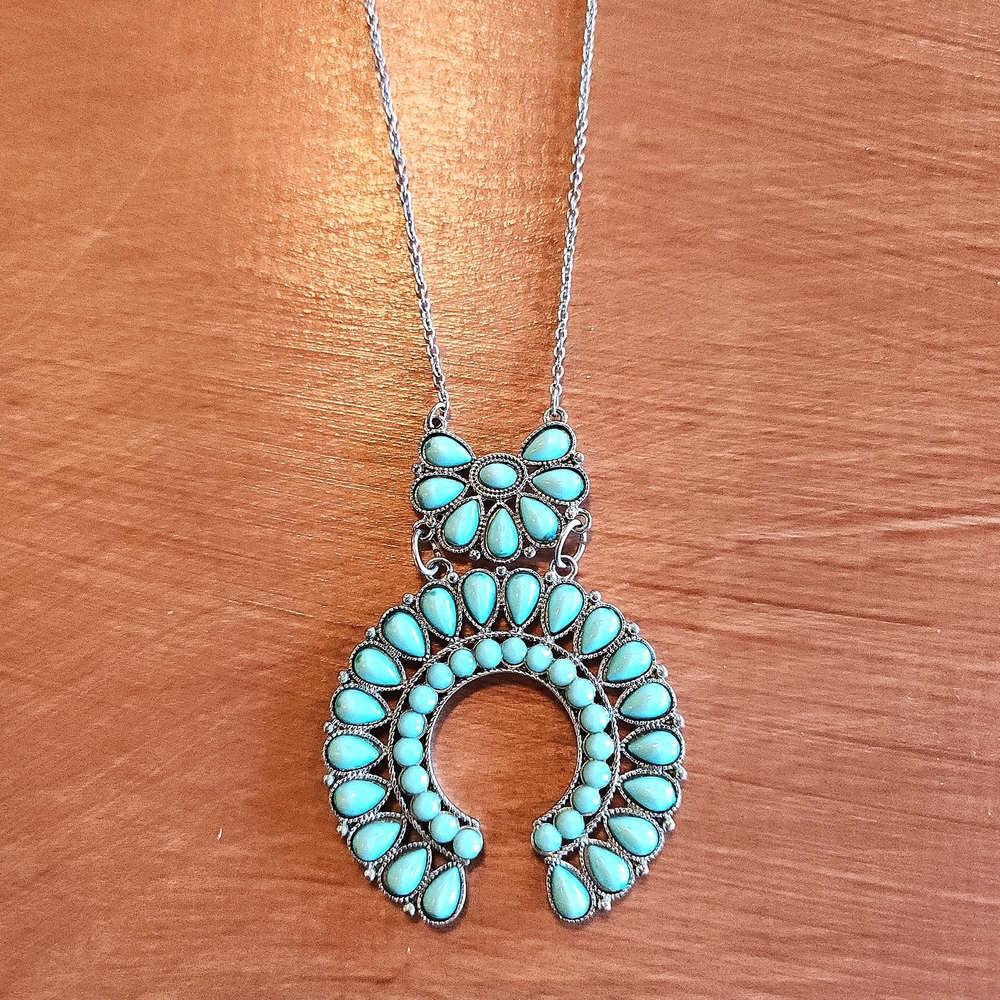 Fossil Turquoise (Color) and Silver Necklace